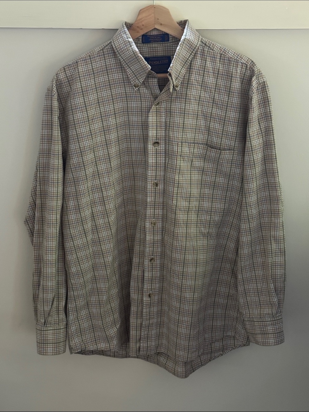 Pendleton Broadway Cloth Plaid Button Down Shirt 100% Cotton Wrinkle Resistant M